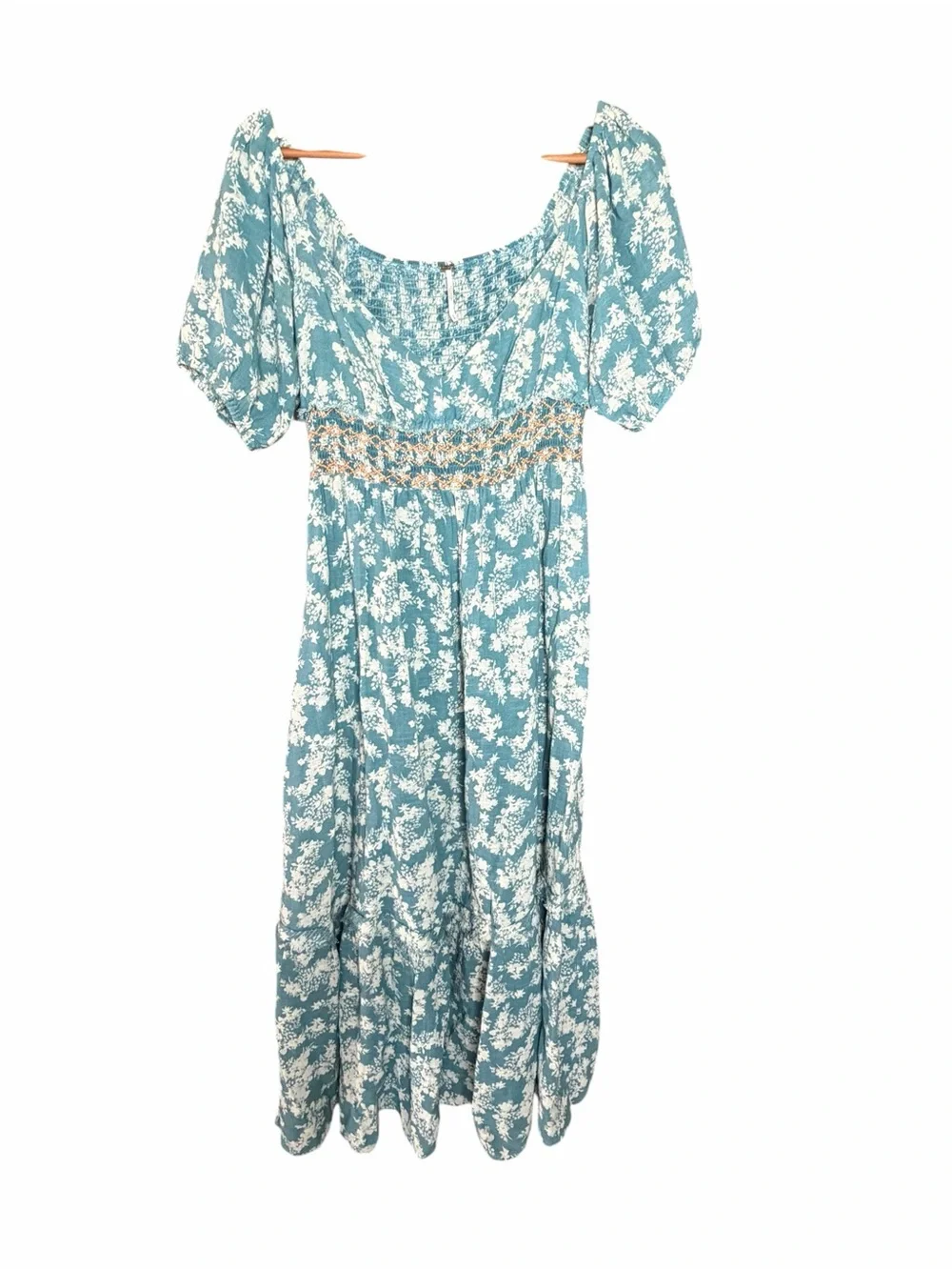 Free People Ellie Boho Cottagecore Floral Mini Dress Seafoam Green/blue size-S